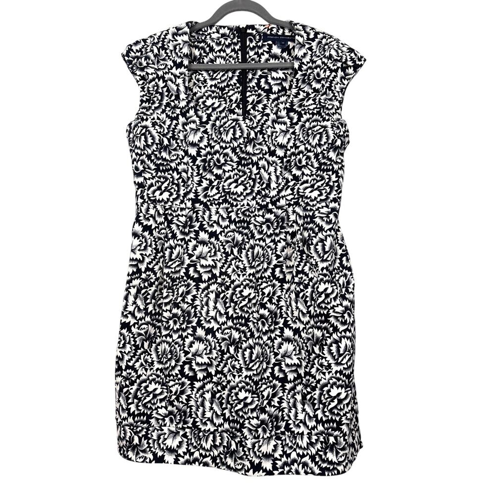 French Connection Womens 12 Black White Floral 96% Cotton Mini Dress Casual